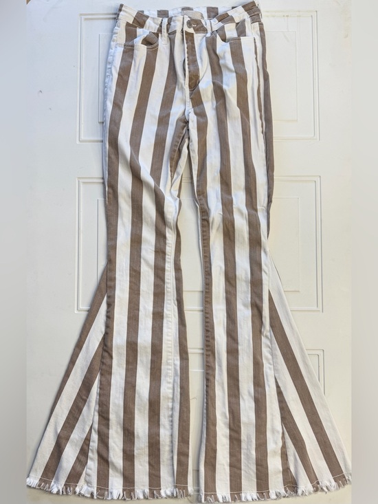 Saints & Hearts Pants - Saints & Hearts Women’s Sz M Long Brown White Striped Bell Bottom Pants Jeans